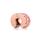 925 Silver Plated Pink Fan Spacer Clip Charms for Bracelet Making