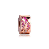 925 Silver Plated Pink Fan Spacer Clip Charms for Bracelet Making