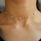 925 Sterling Silver CZ Flower Charm Necklace Pendant