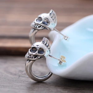 925 Silver Skull Stud Mens Biker Earrings A2038