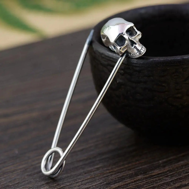 925 Sterling Silver skull brooch charm pendant A61