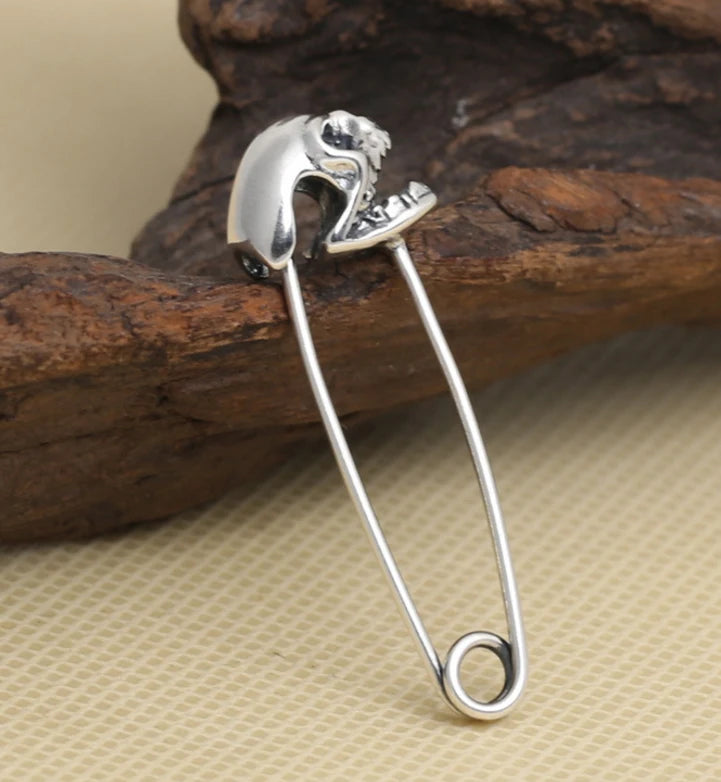 925 Sterling Silver skull pendant Brooch pin charm DIY jewelry