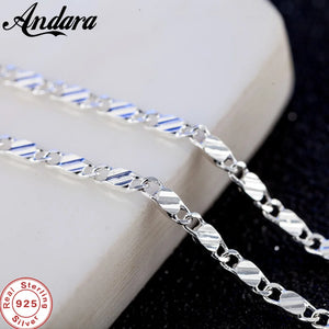 925 Silver 2MM Flat Clavicle Chains Necklace 40-75cm