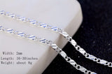 925 Silver 2MM Flat Clavicle Chains Necklace 40-75cm