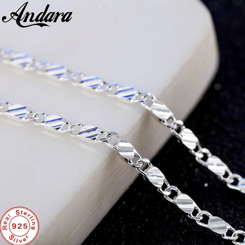 925 Silver 2MM Flat Clavicle Chains Necklace 40-75cm