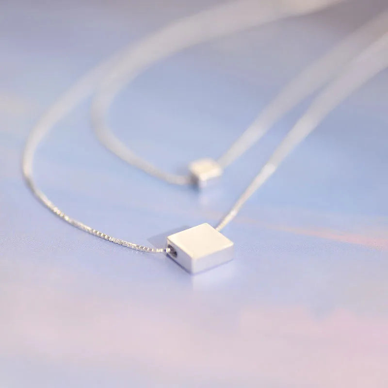 925 Silver Square Double Necklaces For Women