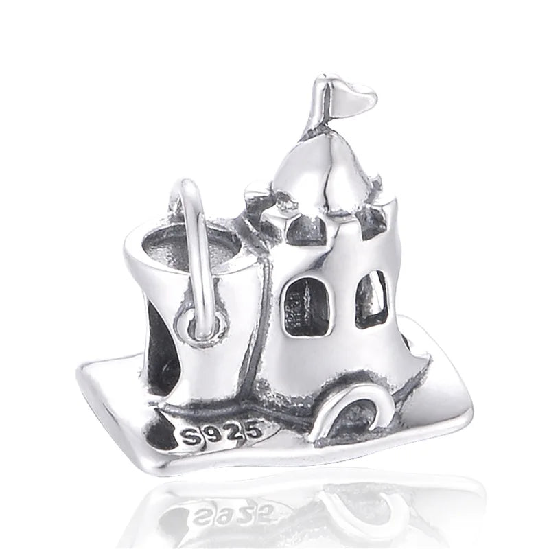 925 Silver Beach Castle Charm Bead for Bracelet Necklace