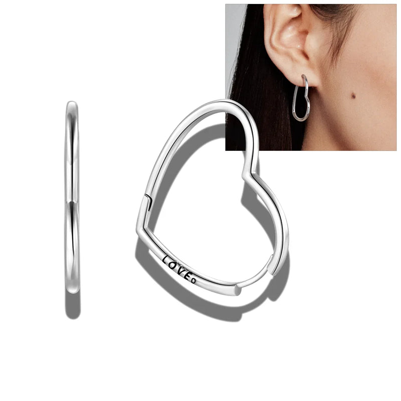 925 Sterling Silver Double Circle Earrings & Heart Shape Charm