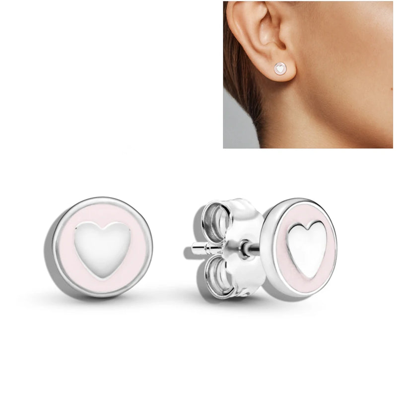 925 Silver Double Circle Earrings with Heart Shape Charm