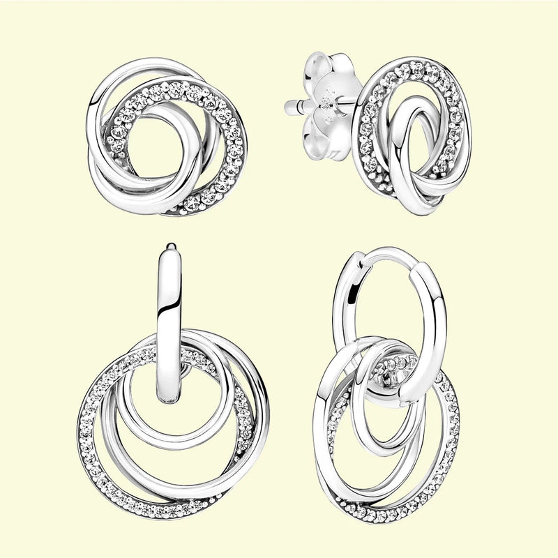 925 Silver Family Circles Ear Plug for Women Jewelry