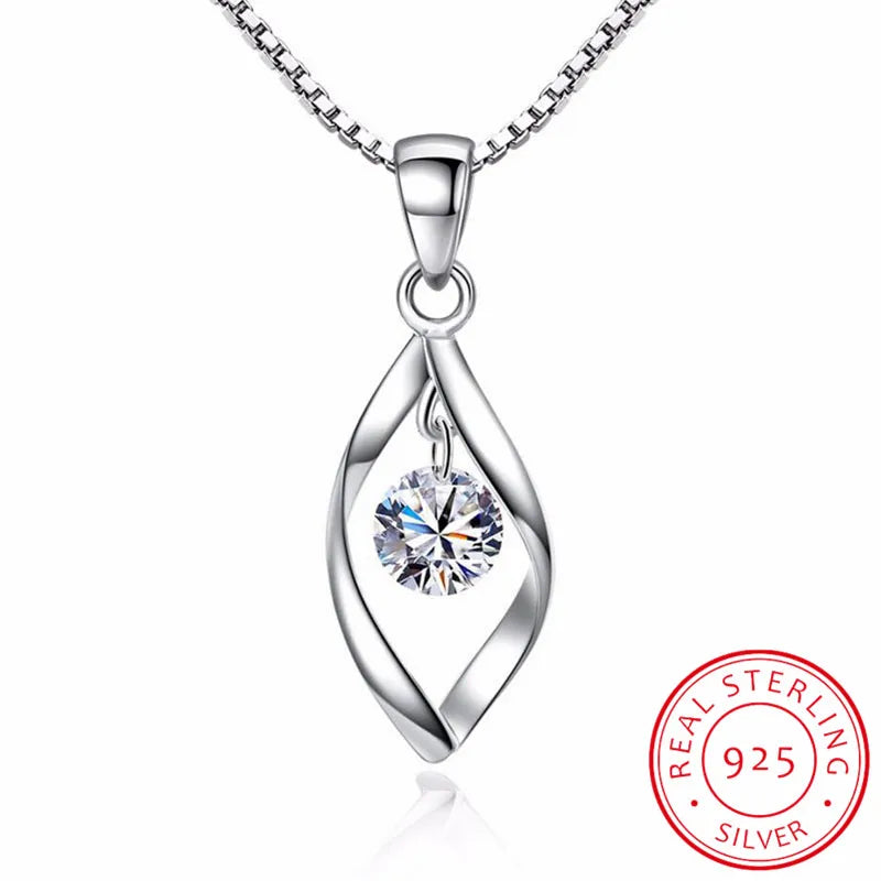 925 Silver CZ Stone Pendant Necklace with Chain