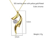 925 Silver Yellow Ribbon CZ Pendant Necklace Women Jewelry