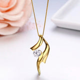925 Silver Yellow Ribbon CZ Pendant Necklace Women Jewelry