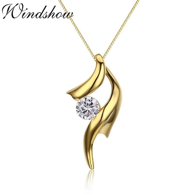 925 Silver Yellow Ribbon CZ Pendant Necklace Women Jewelry
