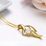925 Silver Yellow Ribbon CZ Pendant Necklace Women Jewelry