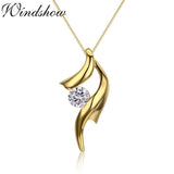 925 Silver Yellow Ribbon CZ Pendant Necklace Women Jewelry