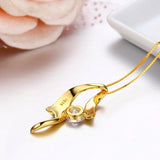925 Silver Yellow Ribbon CZ Pendant Necklace Women Jewelry