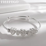 925 Silver Heart Bangles Lady Bracelets Wedding Charms