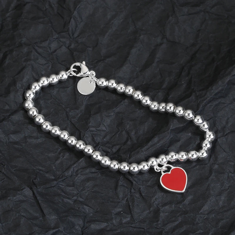 925 Sterling Silver Round Bead Love Bracelet