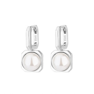 925 Silver Pearls Hoop Earring for Women Geometry Ear Buckle