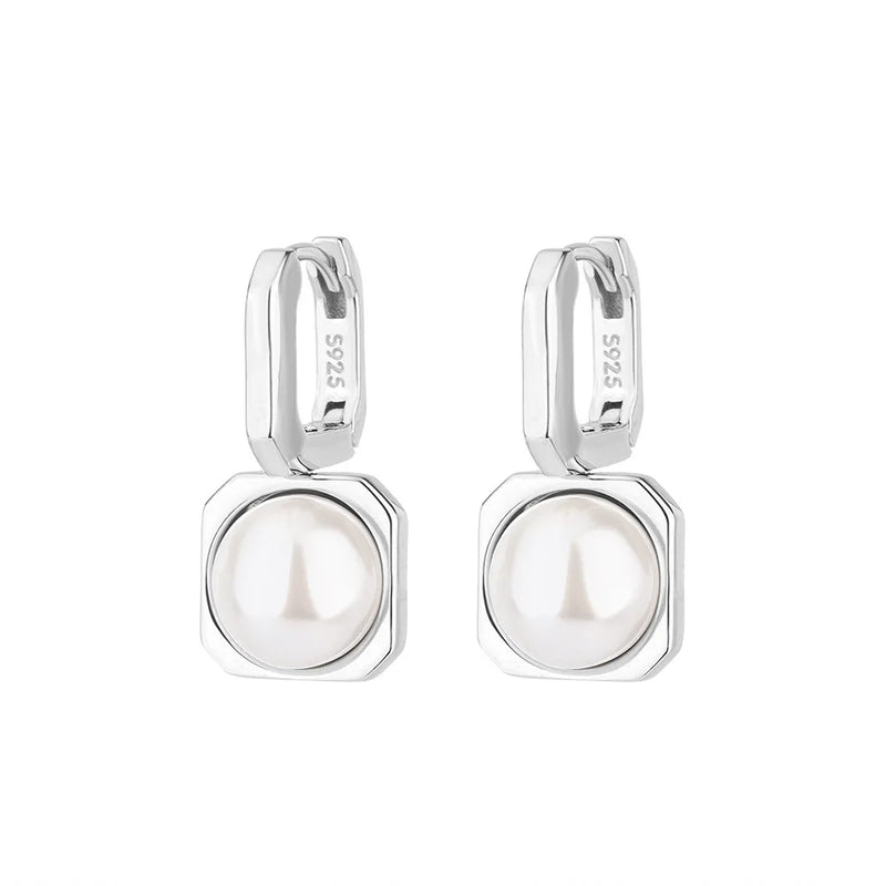 925 Silver Pearls Hoop Earring for Women Geometry Ear Buckle