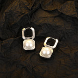 925 Silver Pearls Hoop Earring for Women Geometry Ear Buckle
