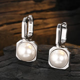 925 Silver Pearls Hoop Earring for Women Geometry Ear Buckle