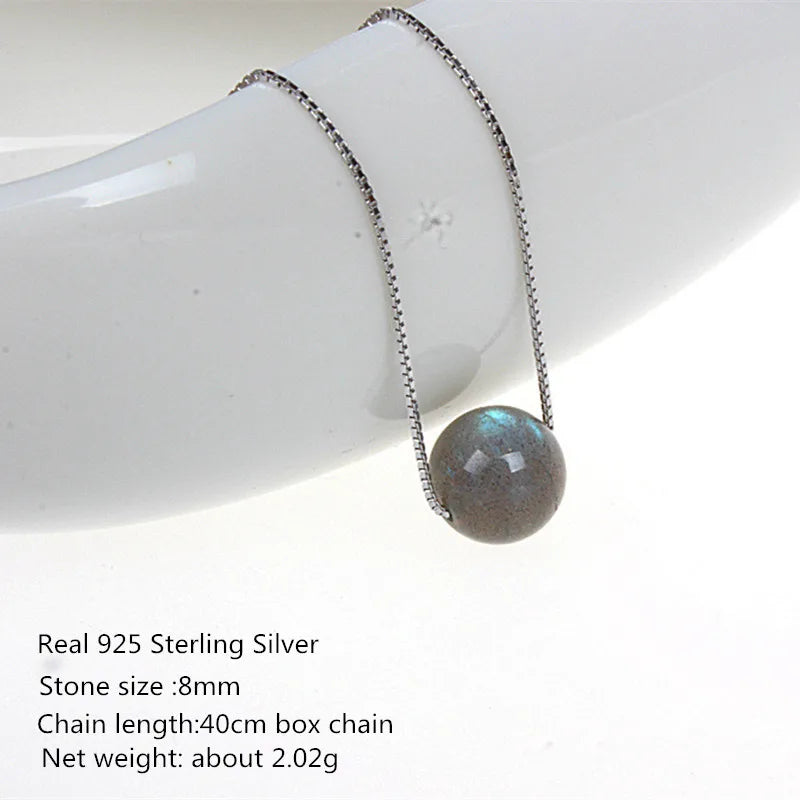 925 Silver Female Chain Necklace Moonlight Labradorite Pendant