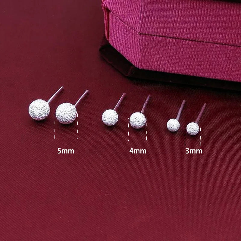 925 Sterling Silver Frosted Ball Stud Earrings for Women