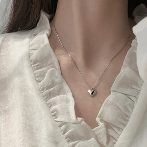925 Silver Love Necklace Heart Box Chain Female Niche Clavicle Jewelry