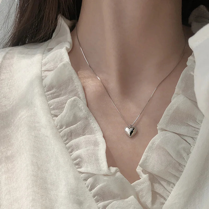 925 Silver Love Necklace Heart Box Chain Female Niche Clavicle Jewelry