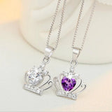 925 Silver Queen Princess Crown Heart Pendant Necklace