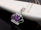 925 Silver Queen Princess Crown Heart Pendant Necklace