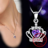 925 Silver Queen Princess Crown Heart Pendant Necklace