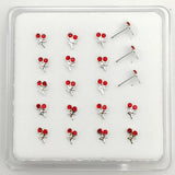 925 Silver Nose Stud with Cherry Gems Nose Piercing Body Jewelry 20pcs/pack