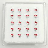 925 Silver Nose Stud with Cherry Gems Nose Piercing Body Jewelry 20pcs/pack