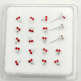 925 Silver Nose Stud with Cherry Gems Nose Piercing Body Jewelry 20pcs/pack