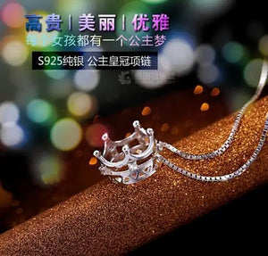 925 Silver Princess Crown Zircon Pendant Necklace for Women