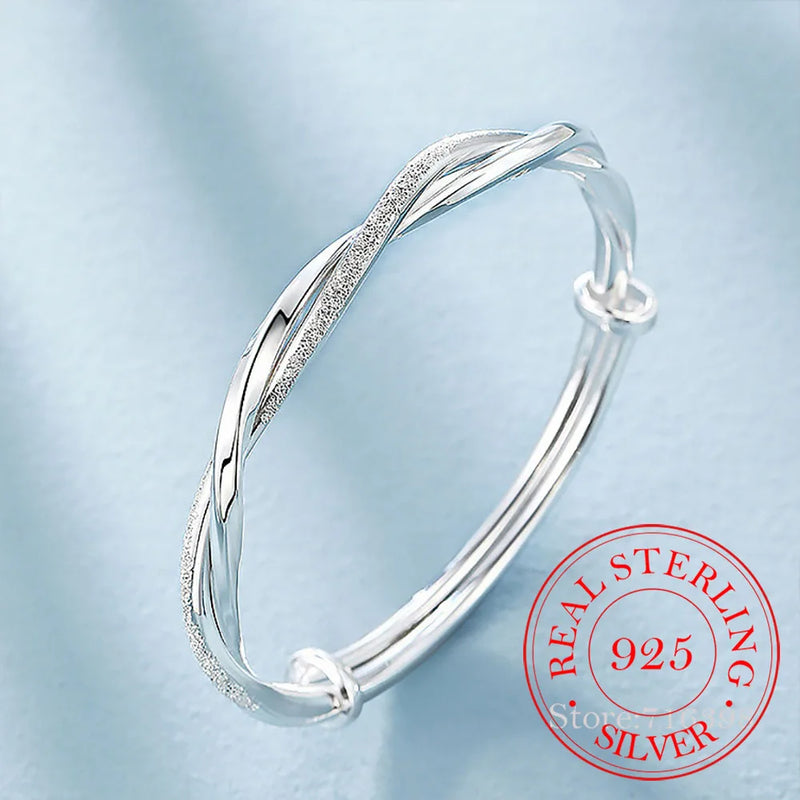 925 Sterling Silver Twist Bangle Bracelet for Women Wedding Party Gift