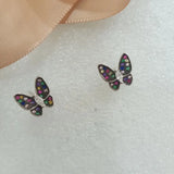 925 Sterling Silver Butterfly Stud Earring with Zirconium Plated Rhodium