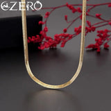 925 Silver 18K 4MM Flat Chain Necklace for Women Lady Jewelry Wedding Party Gift