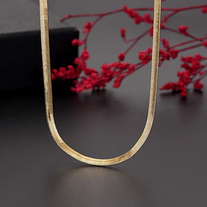 925 Silver 18K 4MM Flat Chain Necklace Women Lady Jewelry Wedding Gift