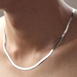 925 Silver 18K Flat Chain Necklace for Women Fine Jewelry Wedding Choker Clavicl