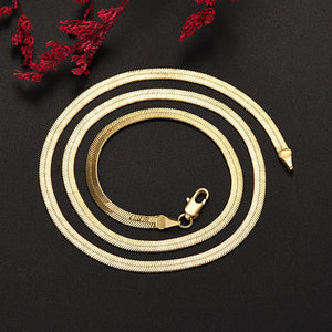 925 Silver 18K Chain 4MM Flat Clavicle Necklace for Women Lady Jewelry