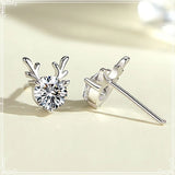 925 Silver Antlers Stud Earrings for Men Women Wedding