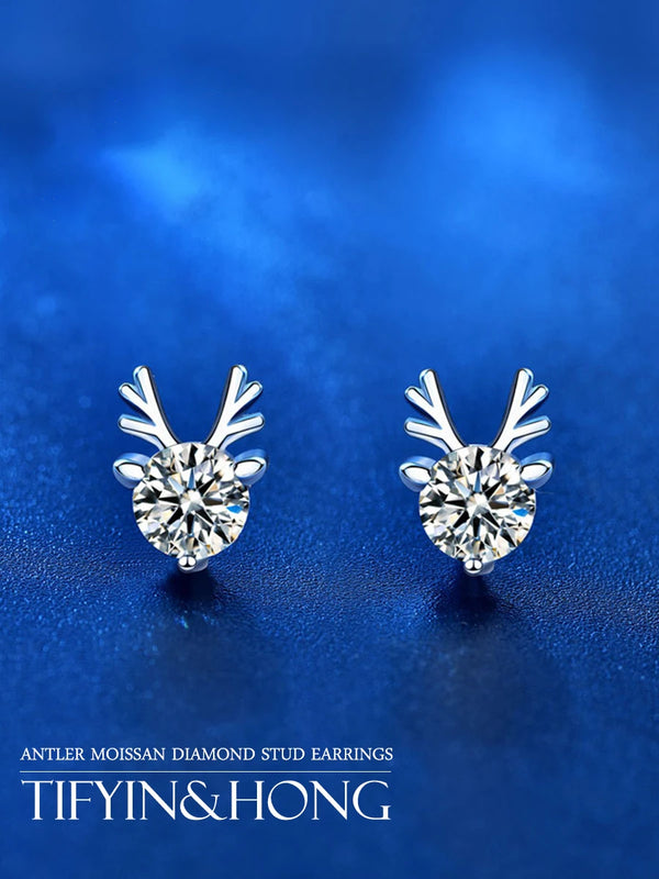 925 Silver Antlers Stud Earrings for Men Women Wedding