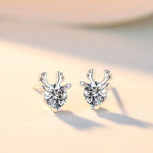 925 Silver Antlers Stud Earrings for Men Women Wedding