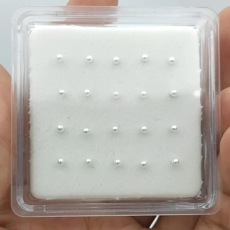 925 Silver 2mm Pearl Nose Stud Bone Tiny Nostril Piercing Jewelry 20pcs/pack