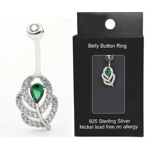 925 Silver Belly Button Rings CZ Navel Belly Rings Feather Shape Piercing
