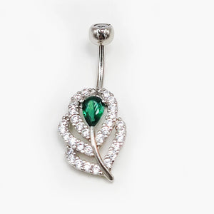 925 Silver Belly Button Rings CZ Navel Belly Rings Feather Shape Piercing